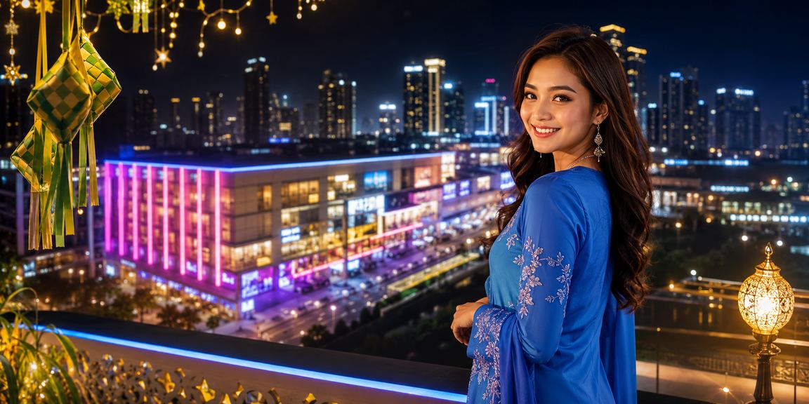 Suasana hiburan dan loteri Johor Bahru bergaya baju kurung sempena perayaan di platform 7192